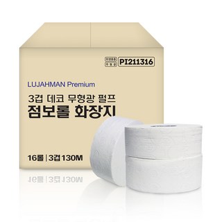 루야멘 프리미엄 3겹 데코 무형광펄프 점보롤 화장지, 130m, 1개, 16롤
