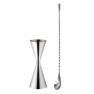 goodliving 雞尾酒修長量酒器 30毫升 45毫升 + 30公分吧勺套組, 單色, 1組