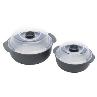 Smart 可微波雙耳調理蒸盒 2件組, 微波爐專用 可用於洗碗機 冰箱, 灰色, 1組