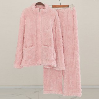 GLAM GONGGAM 女款 Home Sweet 拉鍊長袖絨毛睡衣兩件式套裝