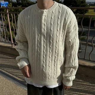 Meositta 男士亨利領麻花微寬鬆版型針織衫