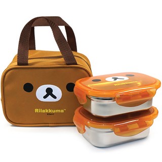 Rilakkuma 拉拉熊 便當袋 + 兩格不鏽鋼便當盒 2個, 拉拉熊 咖啡色, 1組