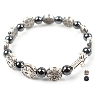 黑曜石十字架天主教基督教玫瑰念珠手鍊