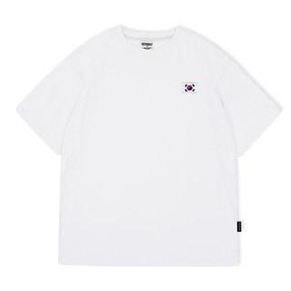 OTD 寬鬆16支棉韓國國旗刺繡短袖T恤, 白色的