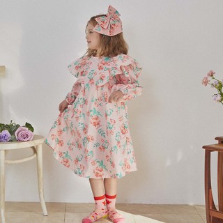 matildany 女童丁香紫翅膀棉質碎花荷葉邊洋裝