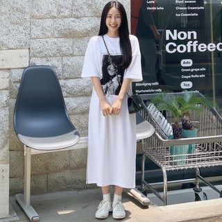 Paperments Vinta印花大尺碼日常連身裙 13859, 白色