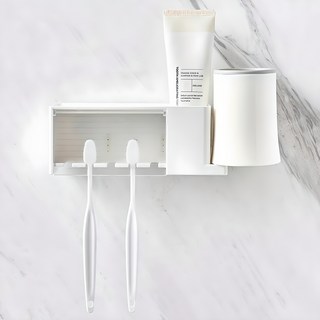 Lily Bath 整潔收納無痕牙刷架 純白色, 1個, 白色
