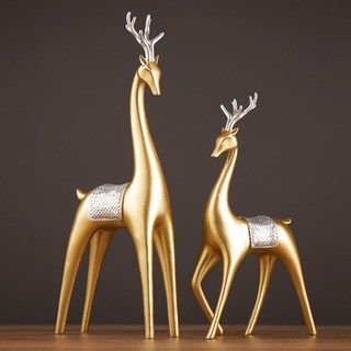 TCR 室內裝飾品 現代情侶鹿擺件, 金色