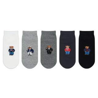 parkgoon PG 男性 學生 紳士熊圖案運動踝襪 5雙組