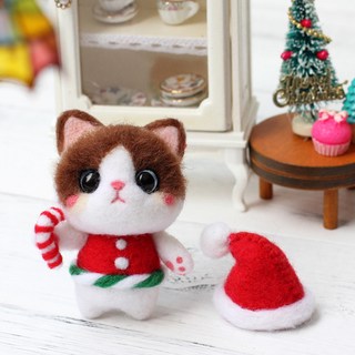 ARTJOY 羊毛氈動物娃娃DIY組, 1組, 聖誕貓咪款