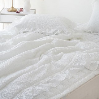 ebulnet 涼爽夏季泡泡紗荷葉邊薄被, 白色