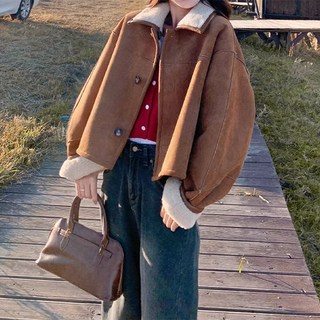 Raratina 女款翻領雙面麂皮羊羔毛外套