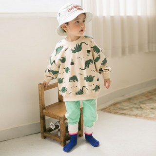 GOINGKIDS 童款恐龍印花長袖上衣+側邊線條長褲套裝