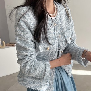 女款金色鈕扣粗花呢外套 #66247