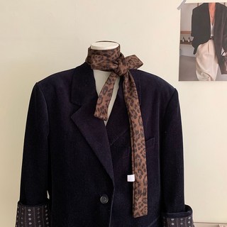 PEONIST 豹紋絲綢復古修身長款方巾圍巾