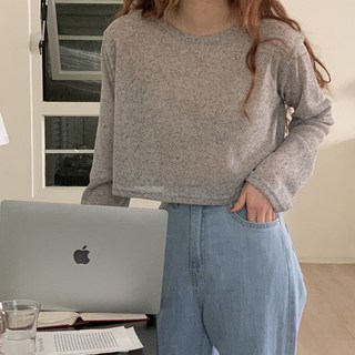 슈가펀 여성용 플레인 린넨 크롭 니트