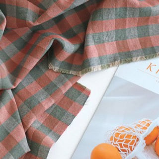 Cheonpam 20支色織棉 伊芙琳格紋棉質布料, 卡其紅色(1199)