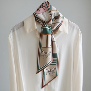 VARVISU 馬術圖案絲質長領巾