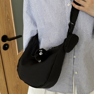 Elsso 輕量帆布斜背包 + 鑰匙圈套組, 黑色