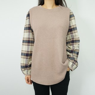 女款Clutch格紋袖簡潔時尚針織T恤