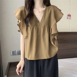 TheSirup 女款V領喇叭袖雪紡無袖上衣