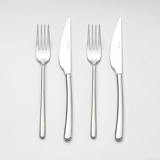東馬餐具牛排叉刀2人份4件組 (含2個餐叉+2個牛排刀), 4件, 銀色, 餐叉, 牛排刀