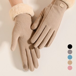 女款冬季保暖絨面革羊毛手套