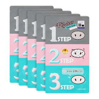 HOLIKA HOLIKA 豬鼻鼻黑頭粉刺三步驟貼片 含粉紅石泥 去除皮脂和角質 水潤保濕 溫和清除粉刺並收斂, 5入, 1組