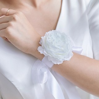 婚前派對人造芍藥牡丹花手環 自助婚紗攝影道具 芍藥花手環 2入, 白色