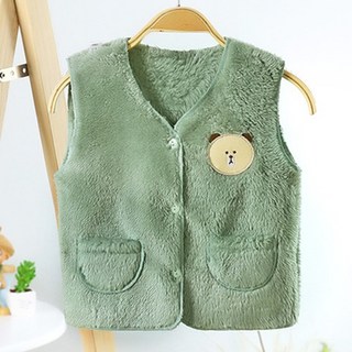 孩童小熊圖案刺繡刷絨背心