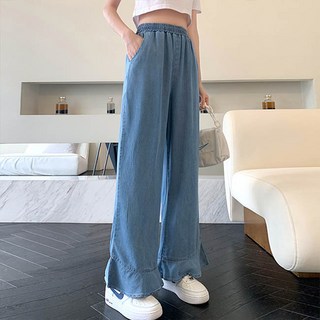 andstyle 女款荷葉邊下擺丹寧寬褲 260935