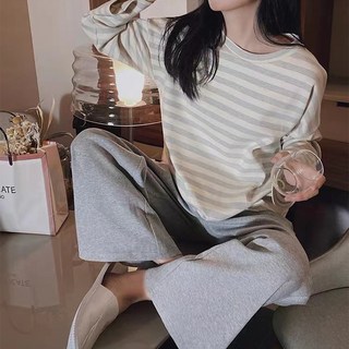 安娜安蔻 女款條紋長袖睡衣居家服上下身套裝
