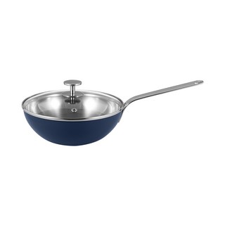 EDELKOCHEN 電磁爐適用Vola系列5層316不鏽鋼陶瓷塗層單柄炒鍋+玻璃鍋蓋 藍色 300VLWCOI241, 1入, 24cm