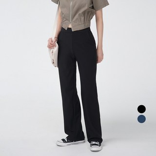 Cotton Closet 女款高腰長版直筒彈性鬆緊帶西裝褲