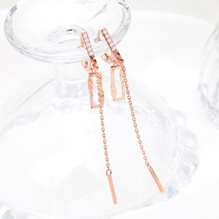 Lawool stone 女款 14K金針 鍊條垂墜 鋯石 一觸式耳環 珍妮絲 JK191