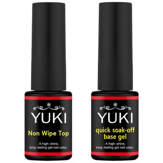 YUKI Non Wipe Top Gel R+Quick Soak Off Base Gel R組, 單色, 1組