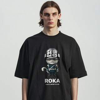 O.H.P ONE HUNDRED PERCENT JS.LEE Armor Cat no.2 微寬鬆短袖T恤, 黑色