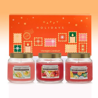 YANKee CANDLe Happy Holiday限定版 HI超值罐裝蠟燭3件組, 透明, 柑橘沁爽, 蘋果園, 熱帶水果