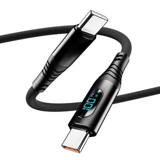 일리온 C타입-C타입 PD충전 100W LCD 디스플레이 패브릭 케이블, 블랙, 1개, 0.5m
