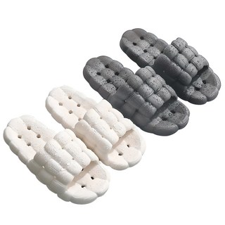 Musigine 蓬鬆絎縫防滑浴室拖鞋 2件組, 1組, 灰+白
