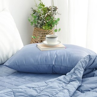 스코홈 국내 제조 럭시 순면 40수 틔윌 호텔식 베개커버 + 솜 세트, 럭시블루, 1세트