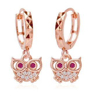 miniart 女性用 14K 金針貓頭鷹耳環 Minerva 粉紅色 RS289
