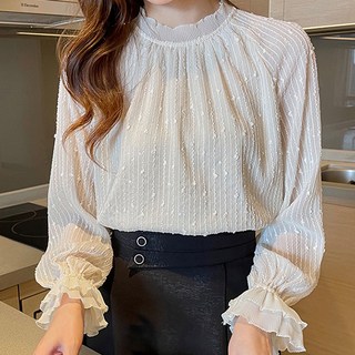 Awesomeful 褶飾荷葉邊袖襯衫