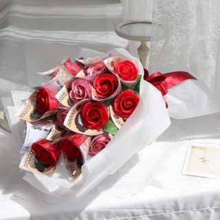 NOBLY 香皂花玫瑰20朵有錢花束 + 留言卡 + 禮物提袋, 紅色, 1個