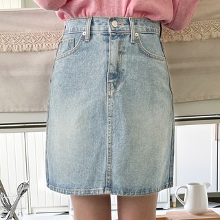밀라 데님 통기성 미디스커트