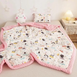 bebehome 柔軟親膚顆粒安撫毯 加厚款, 大象獅子樂園 白色 + 粉色