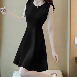 MMMII 蝴蝶結肩帶婚禮風傘襬迷你連身裙 MMM438, 黑色