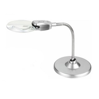 高倍率高亮度LED鵝頸立式放大鏡 (附圓形底座), 銀色, 1個