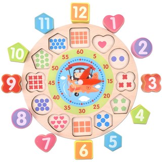 滴答滴答木製圖形時鐘拼圖組, 1個, 隨機出貨