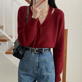 Awesomeful 女性Miley V領針織衫